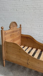 Antique Pine Sleigh Bed with Pediment c. 1890