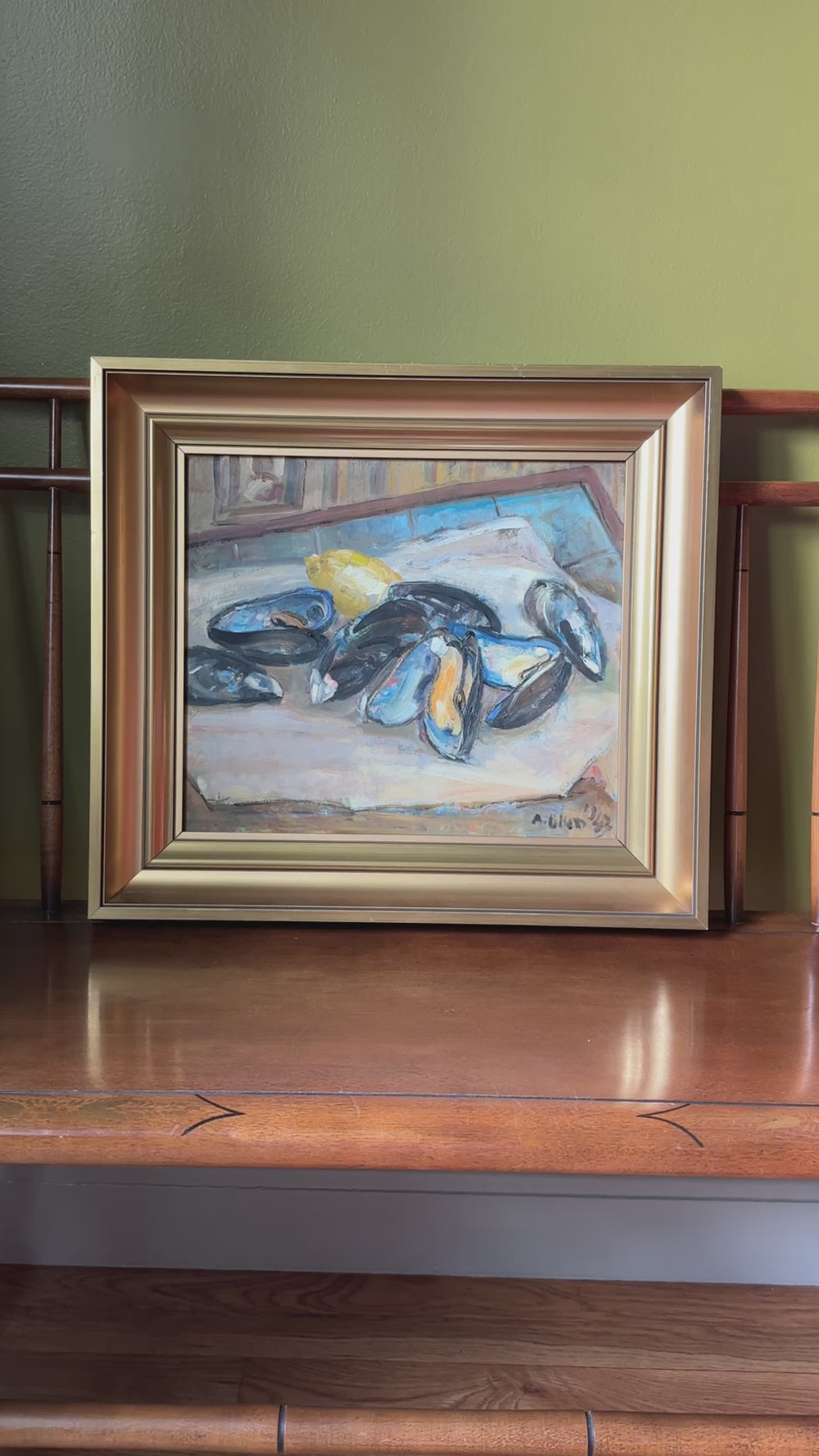 Still Life with Mussels: Vintage Swedish Oil on Canvas