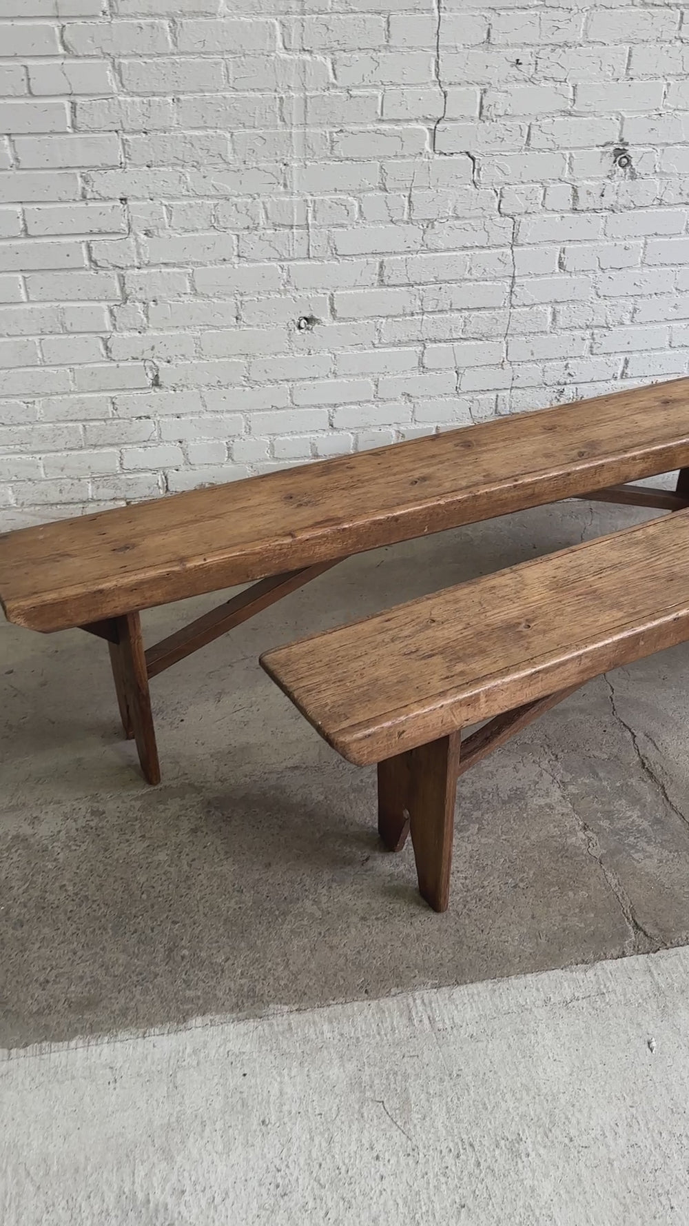 A Pair of 6-Foot English Antique Pine Benches c. 1875