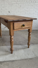 Antique Pine English Scullery Table with Green Glass Knobs, c. 1890