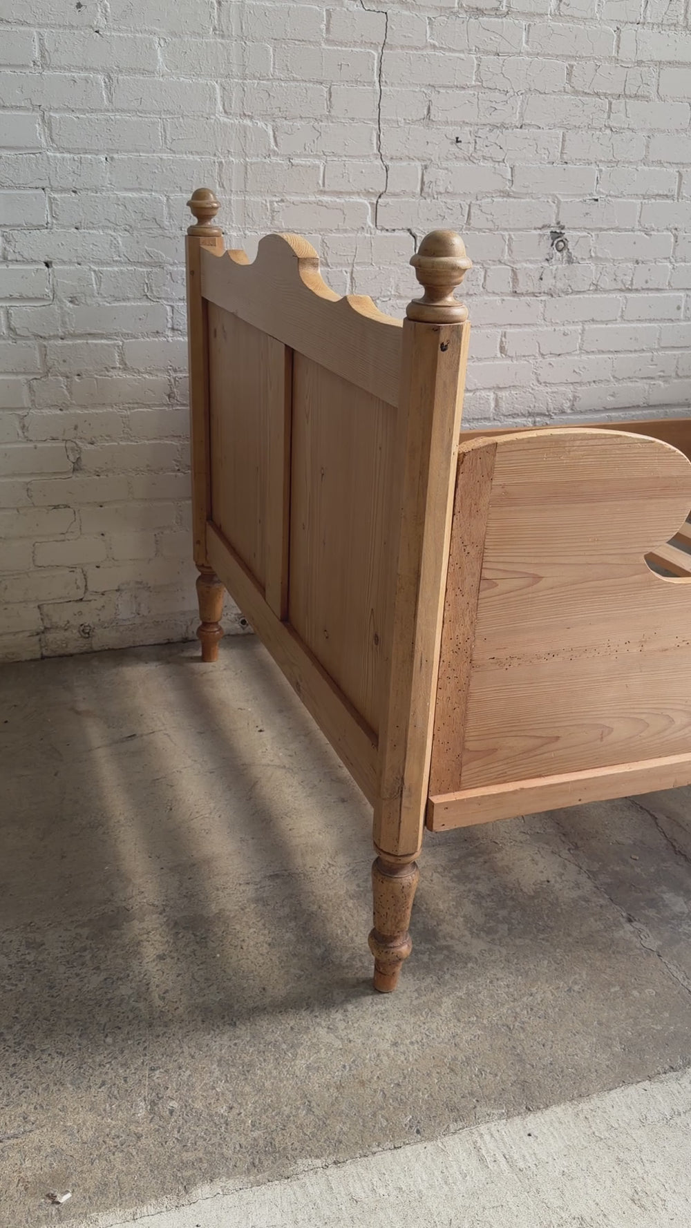 Antique Pine Bed with Rounded Side Rails, c. 1900