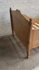 Antique Pine Sleigh Bed with Scalloping c. 1880