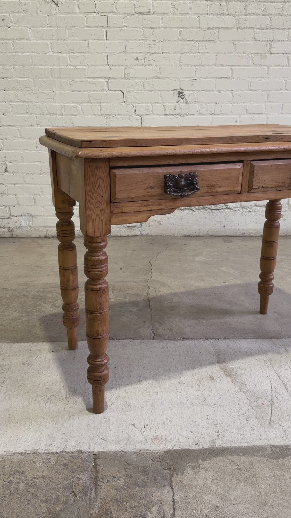 Antique Pine English Side Table with Drawers c. 1880