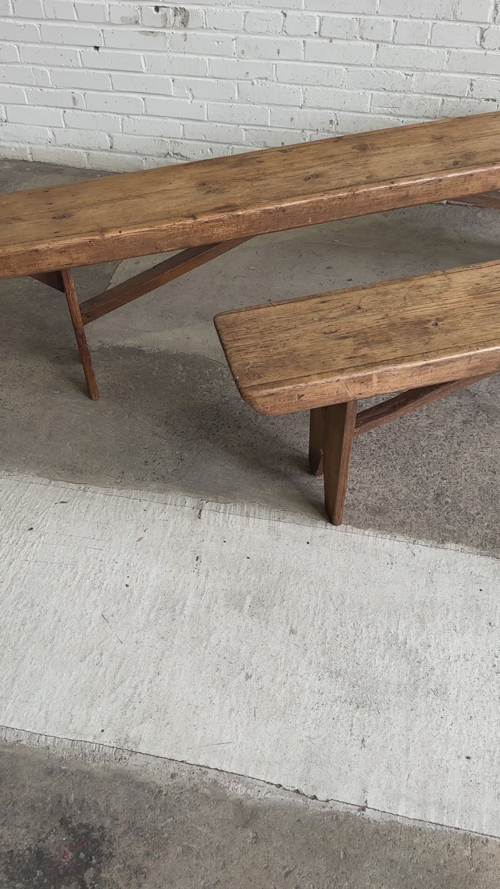 A Pair of 6-Foot English Antique Pine Benches c. 1875