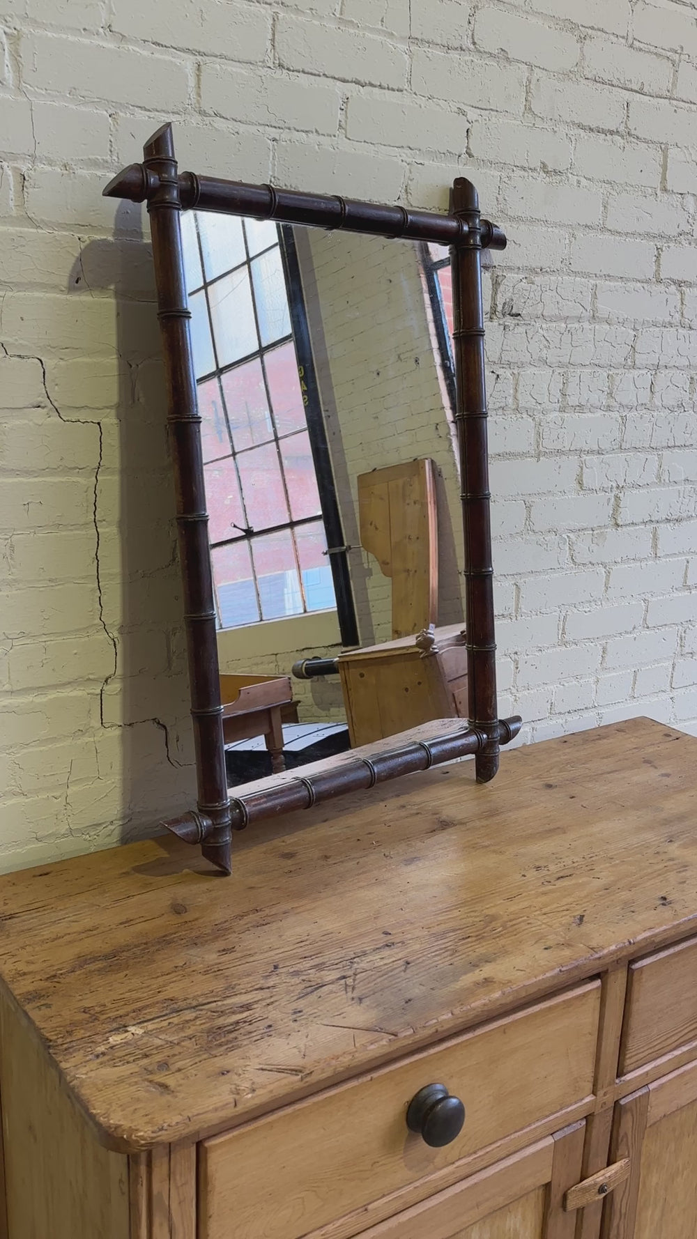 Large Antique French Faux Bamboo Mirror, c. 1900