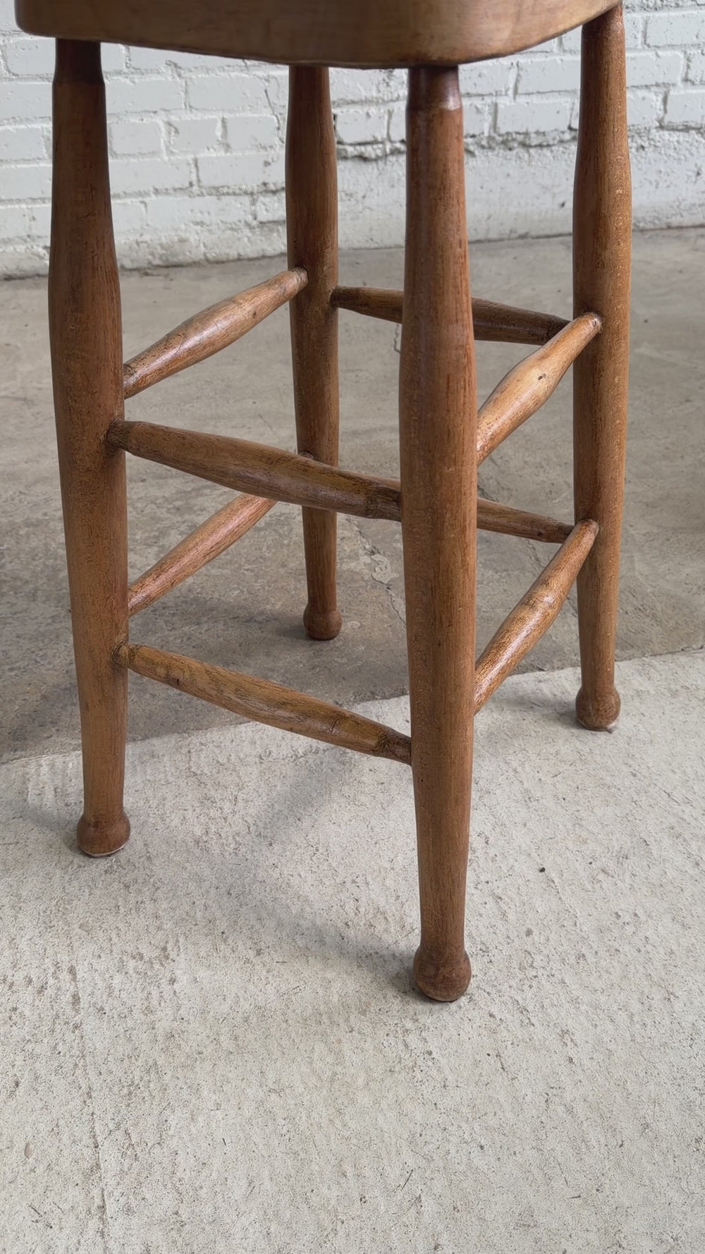 Tall Antique Pine English Stool, c. 1900