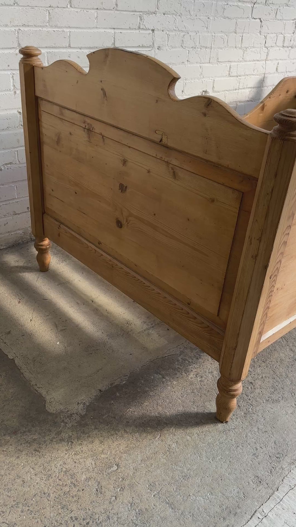 Antique Pine Sleigh Bed with Deep Side Rails, c. 1890