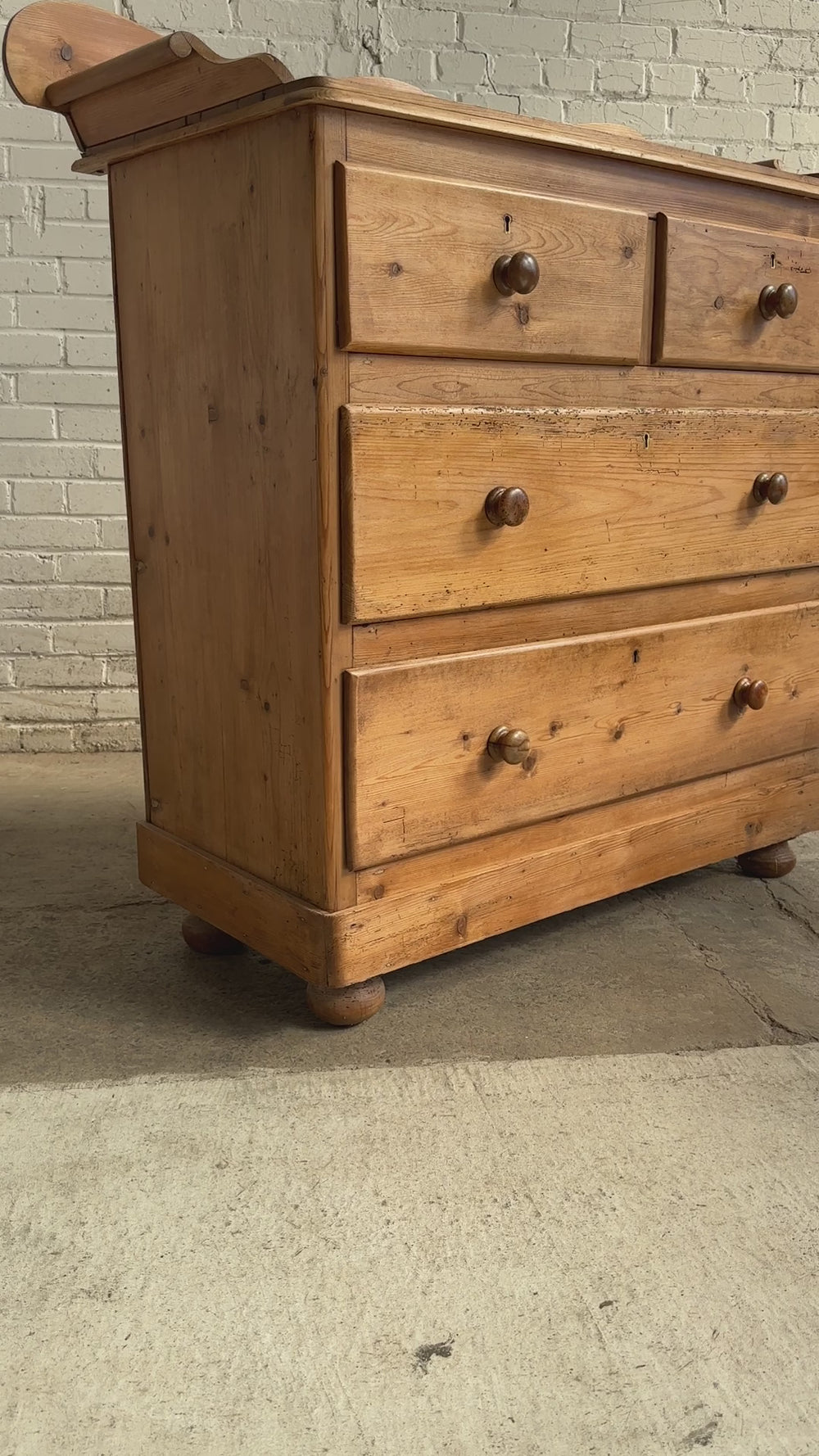 Antique Pine English Chest of Drawers with Flared Upstand c. 1880