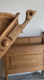 Antique Pine Sleigh Bed with Sunburst Pediment c. 1890