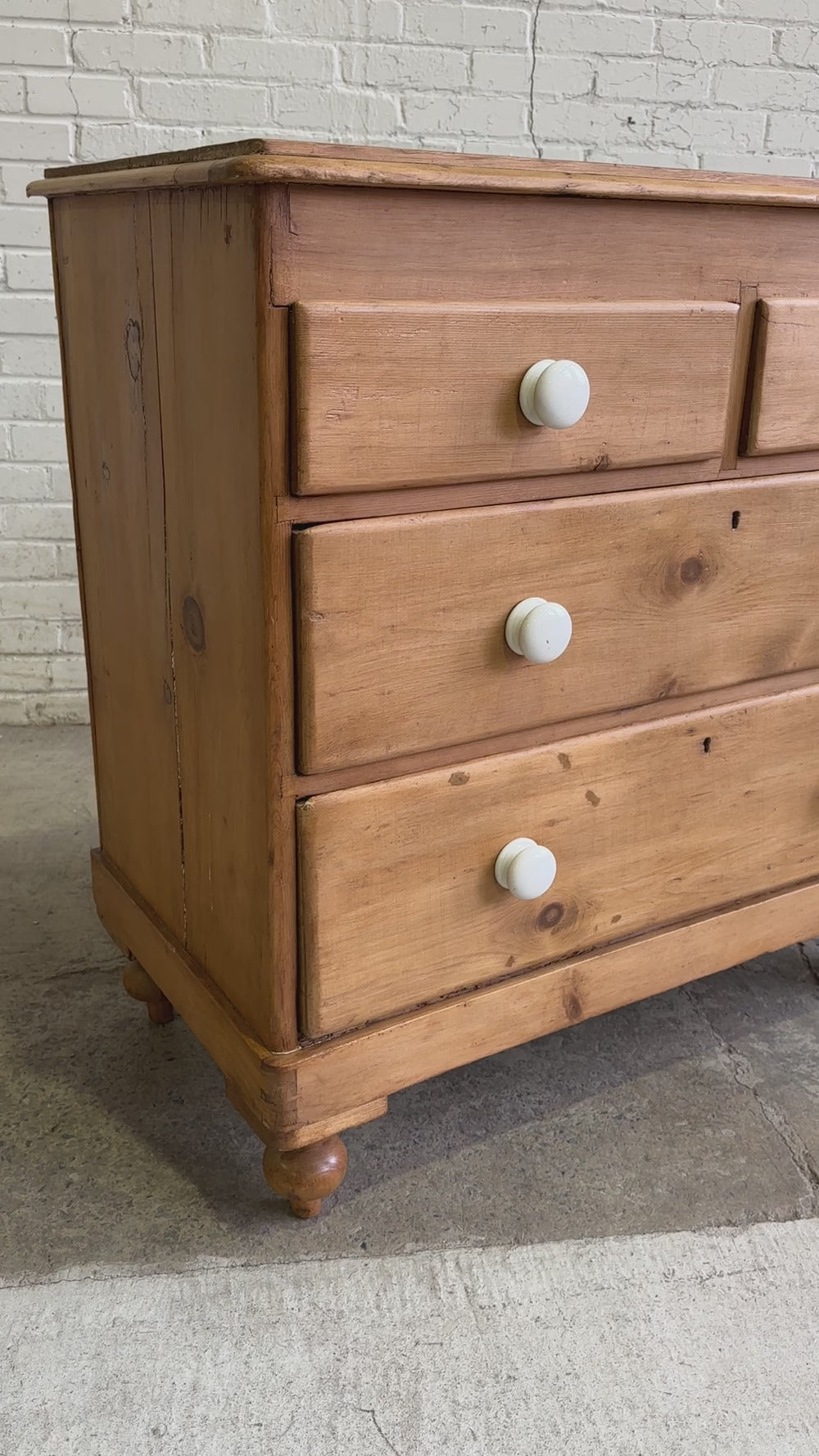 Antique Pine English Chest of Drawers with Ceramic Knobs c. 1900