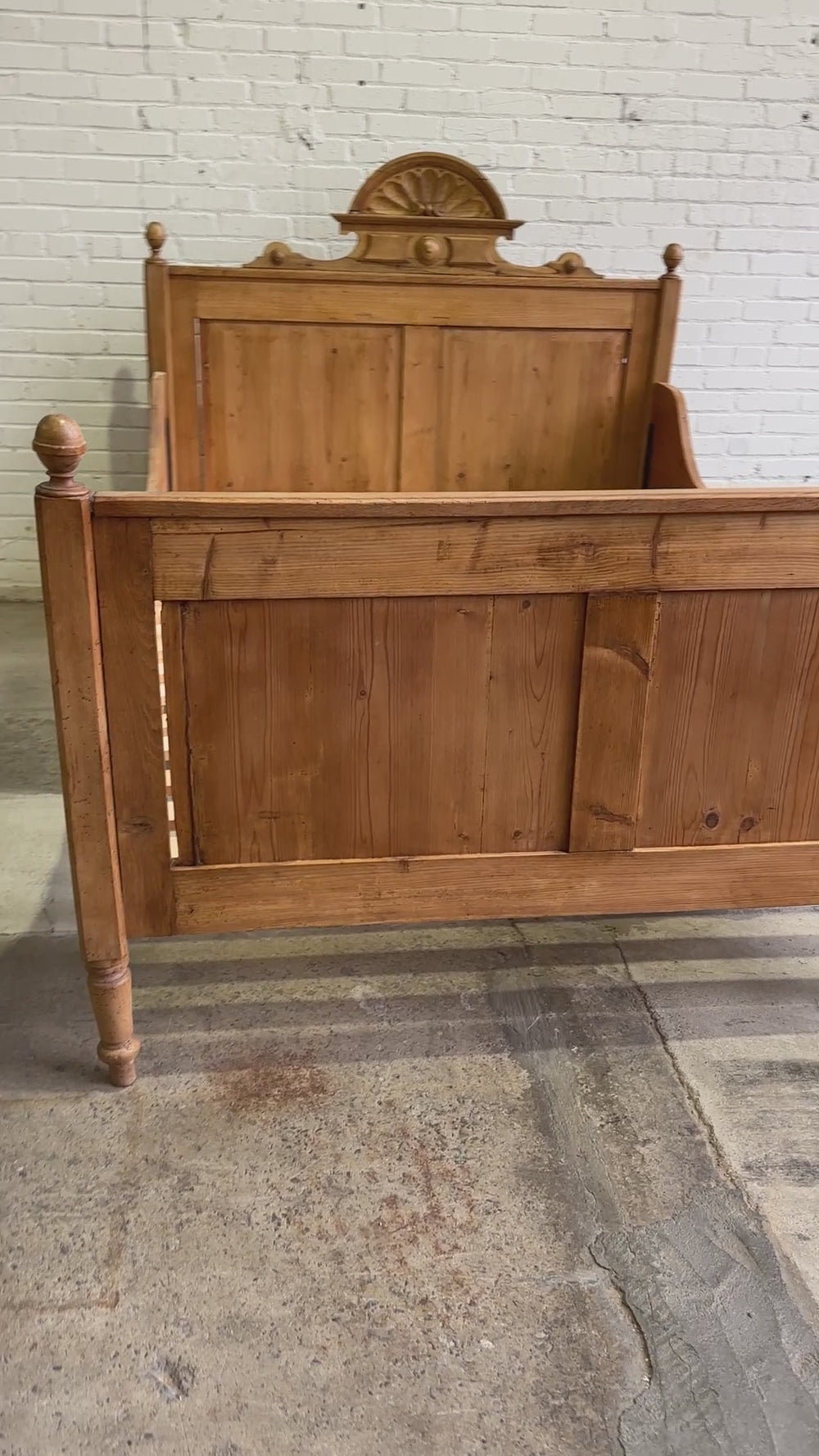Extra Wide Full Antique Pine Sleigh Bed c. 1890