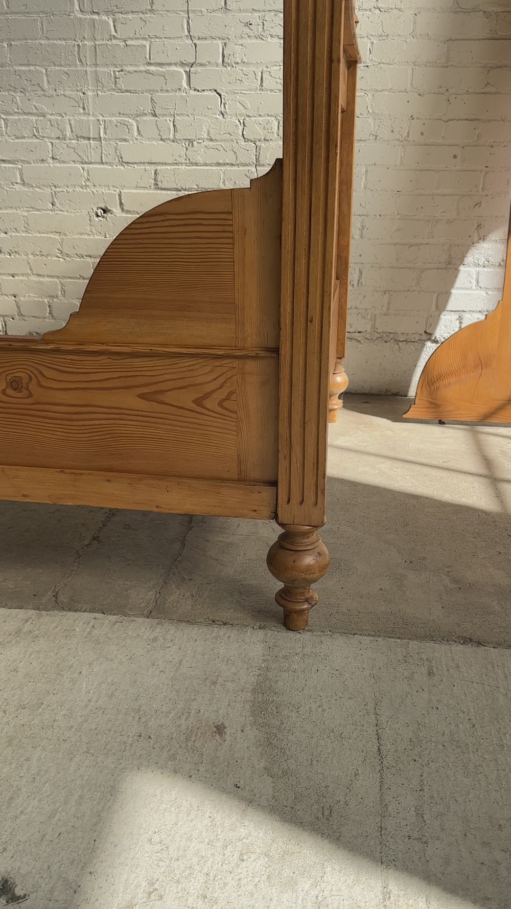 Antique Pine Sleigh Bed with Leaf and Berry Carvings c. 1890