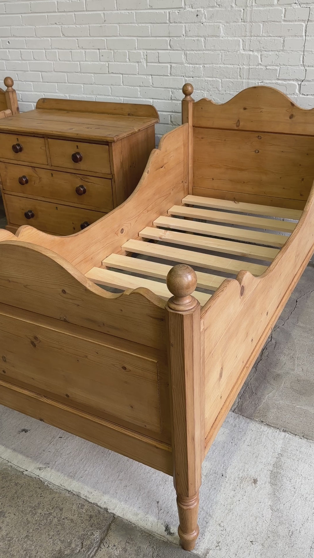 A Pair of Antique Pine Sleigh Beds c. 1900