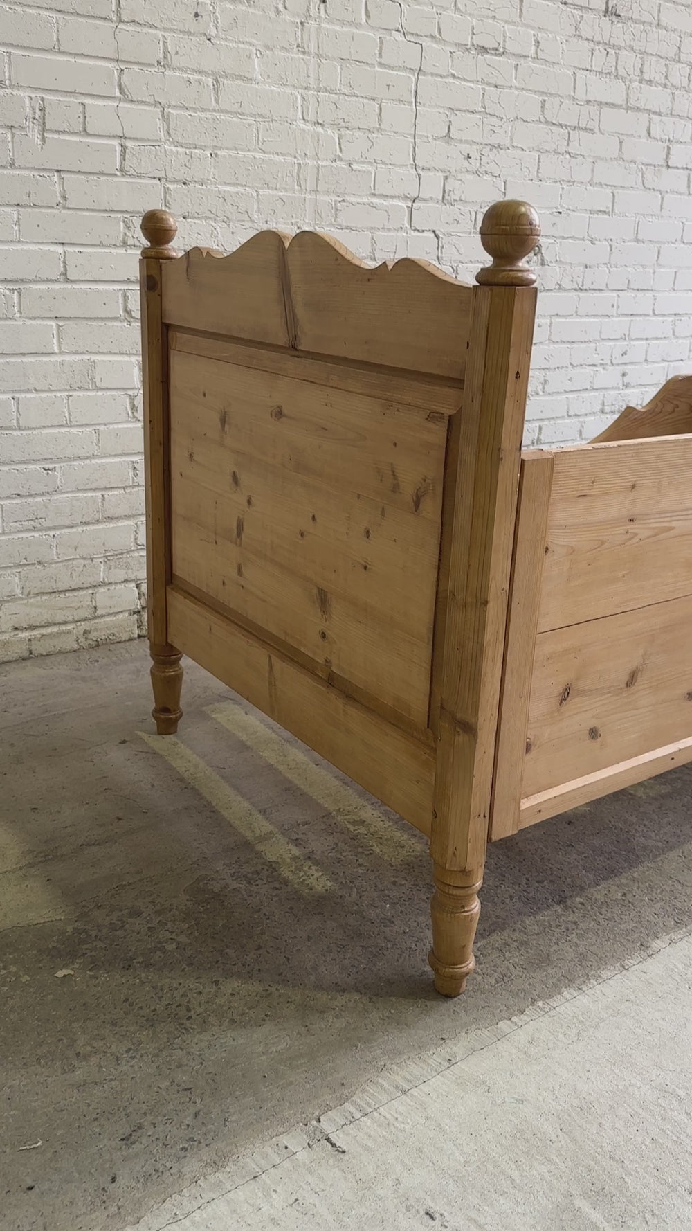 Antique Pine Sleigh Bed with Shaped Siderails, c. 1890