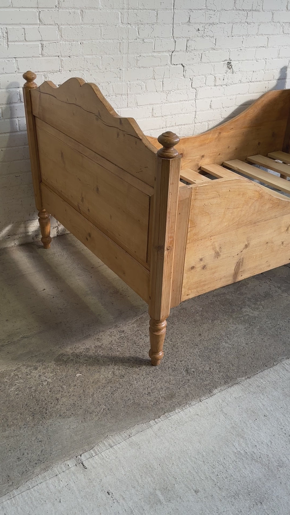 Wide Antique Pine Sleigh Bed c. 1890
