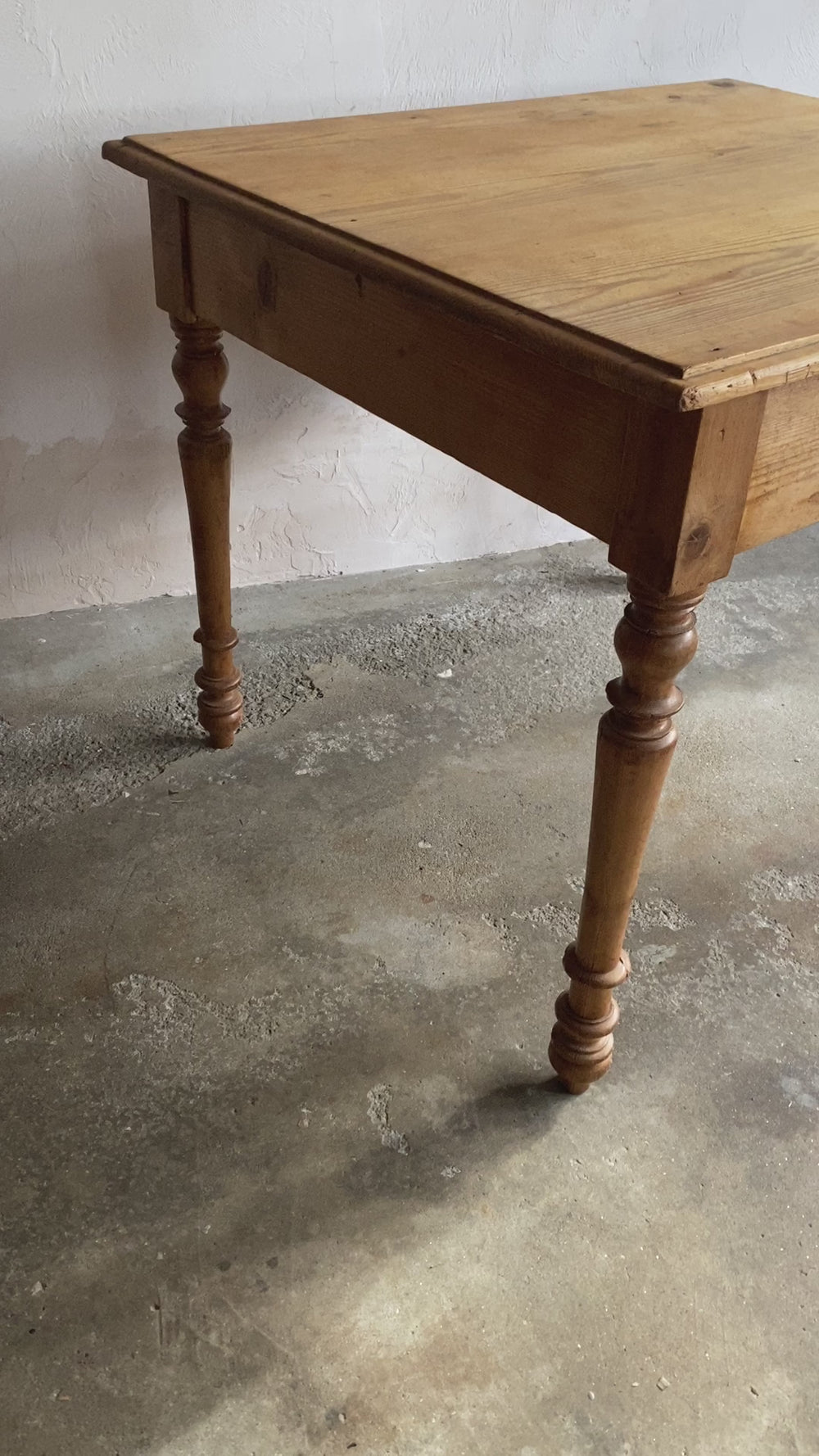 Antique French Pine Dining Table with Drawer c. 1890