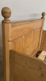 Antique Pine Sleigh Bed with Squared Headboard c. 1900