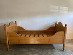 Antique Pine Sleigh Bed with Scalloped Headboard and Footboard