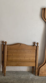 Wide and Low Antique Pine Sleigh Bed with Crests c. 1890