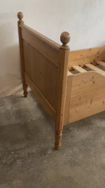 Antique Pine Sleigh Bed with Squared Headboard c. 1900