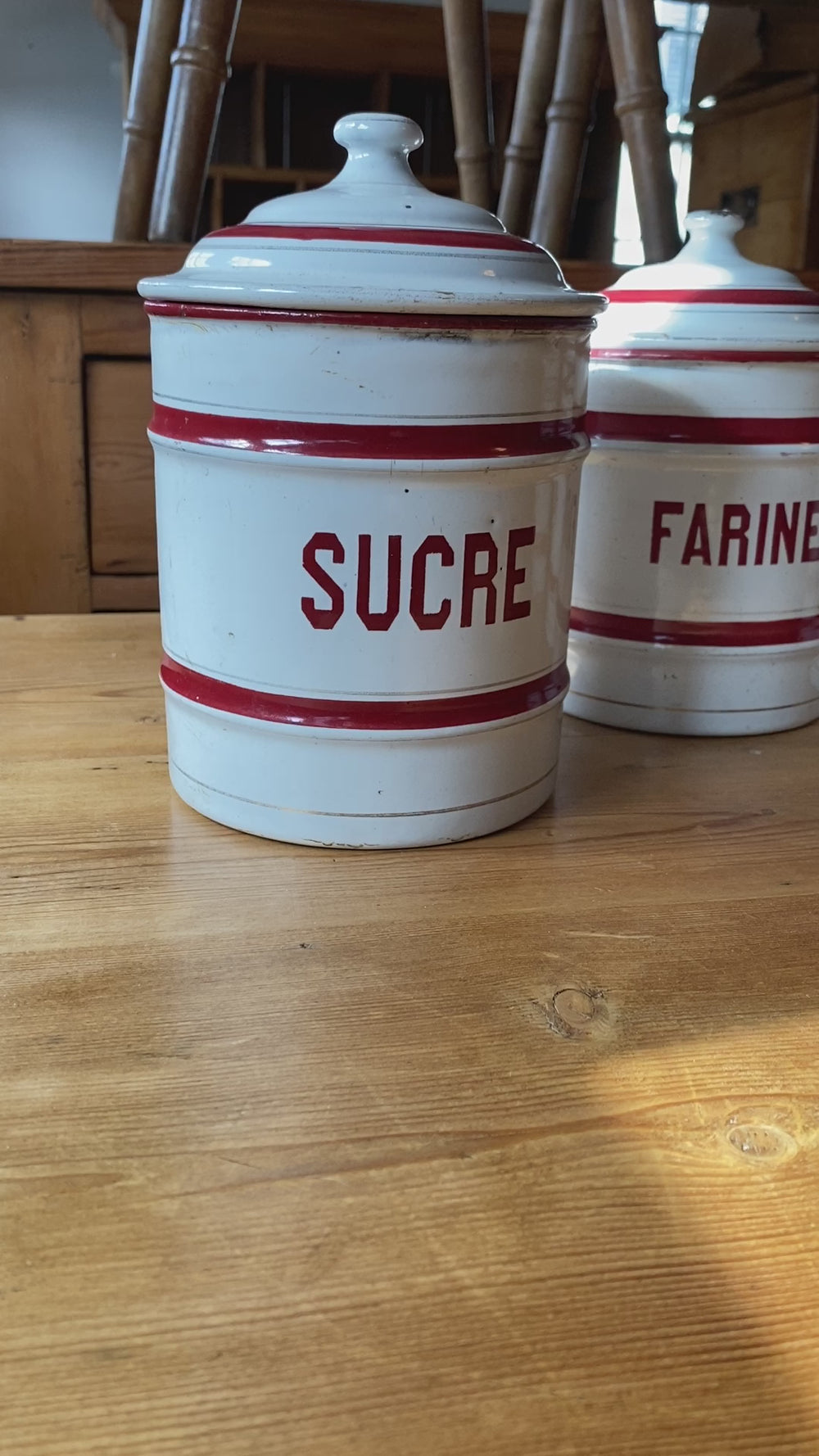 Antique French Enamel Kitchen Canisters c. 1920