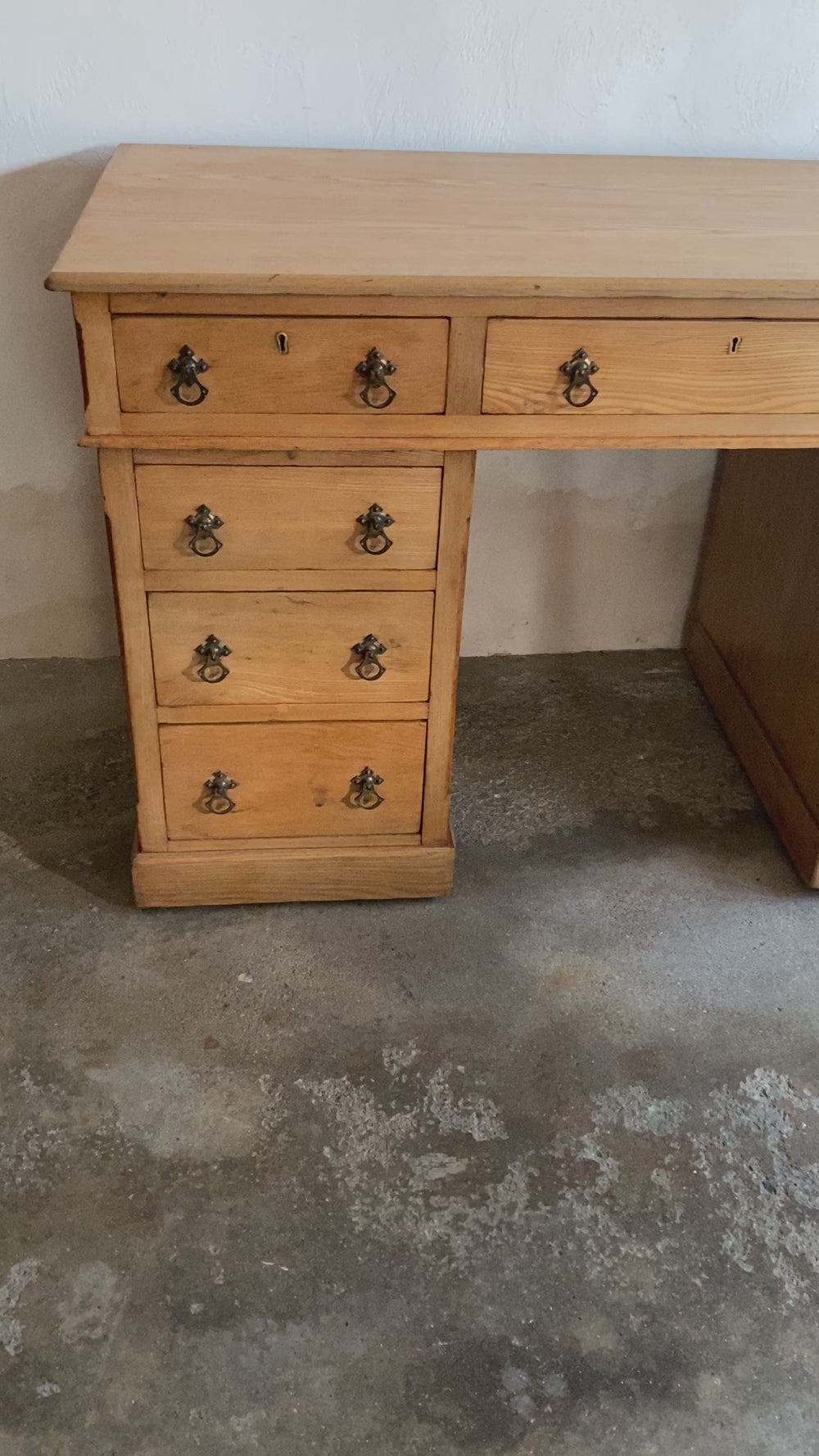 Antique English Pedestal Desk with Brass Pulls