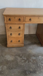 Antique English Pedestal Desk with Brass Pulls