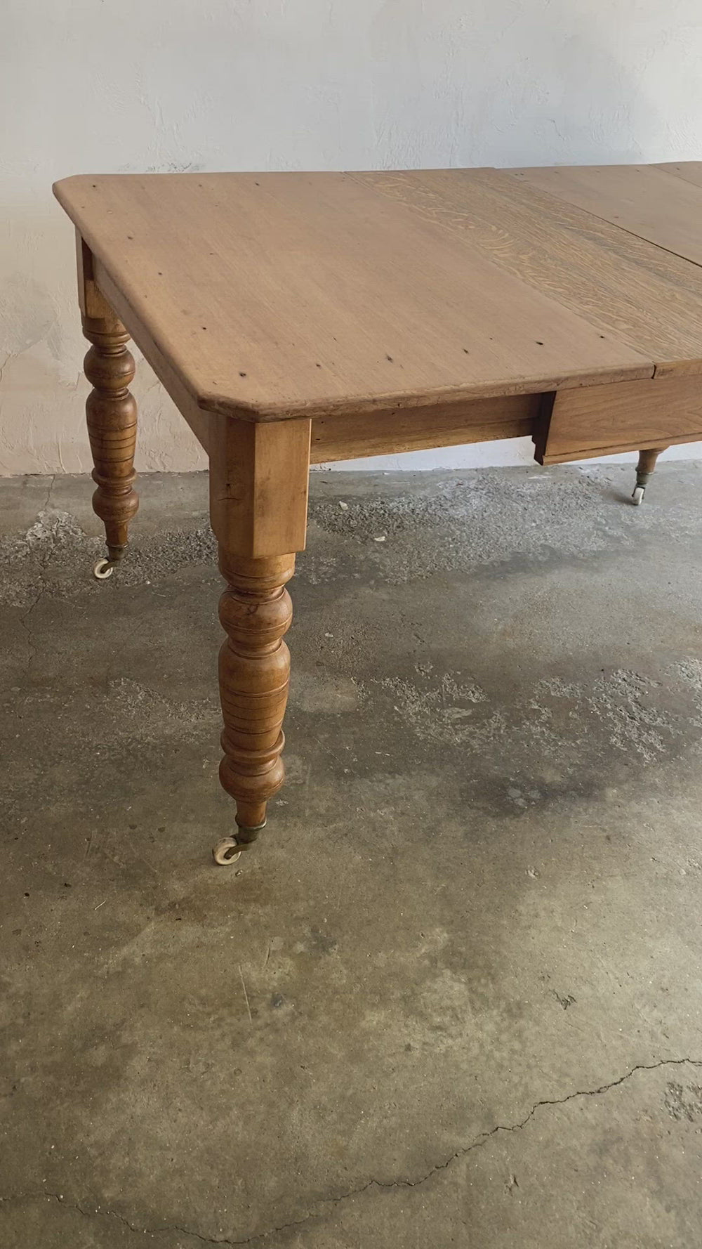 English Antique Pine Dining Table on Castors