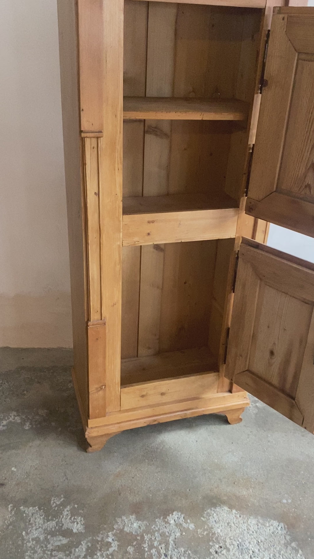 Antique Pine Narrow Two-Door Cupboard with Key c. 1900