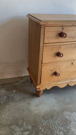 Antique Pine Chest of Drawers with Wavy Skirt Circa 1890