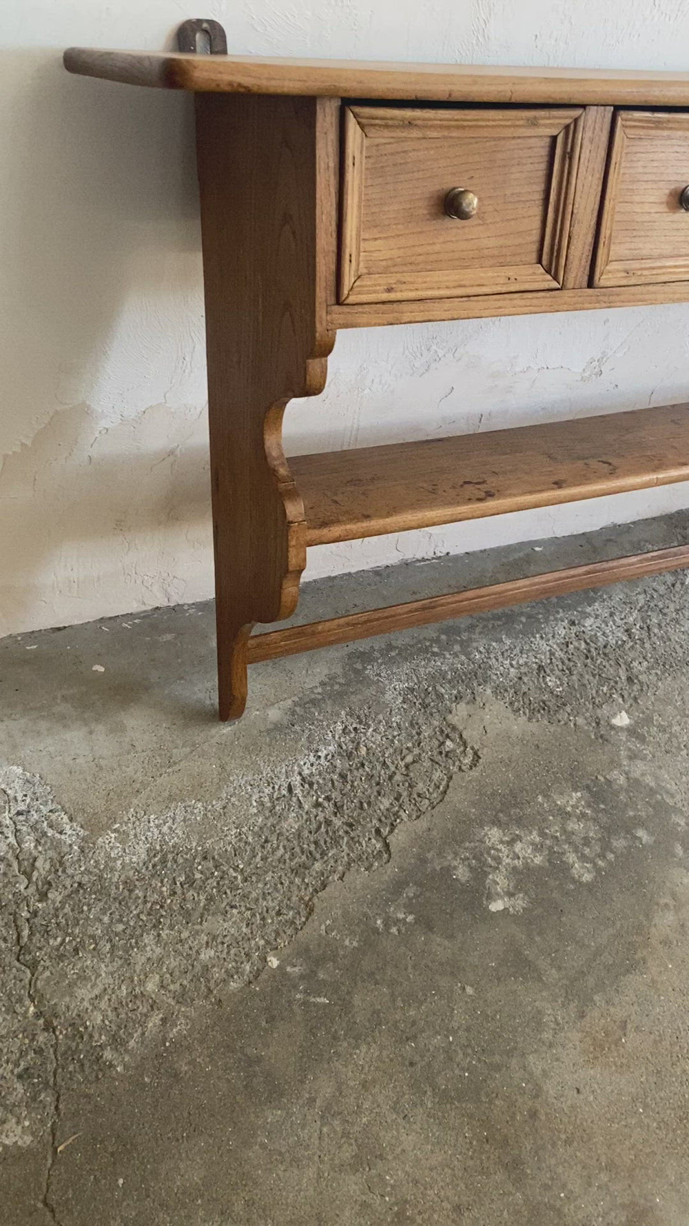 French Antique Oak Wall Shelf with Drawers