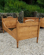 Antique Pine Sleigh Bed with Castors, c. 1910