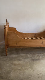 Antique Pine Sleigh Bed with Carved Crests c. 1900