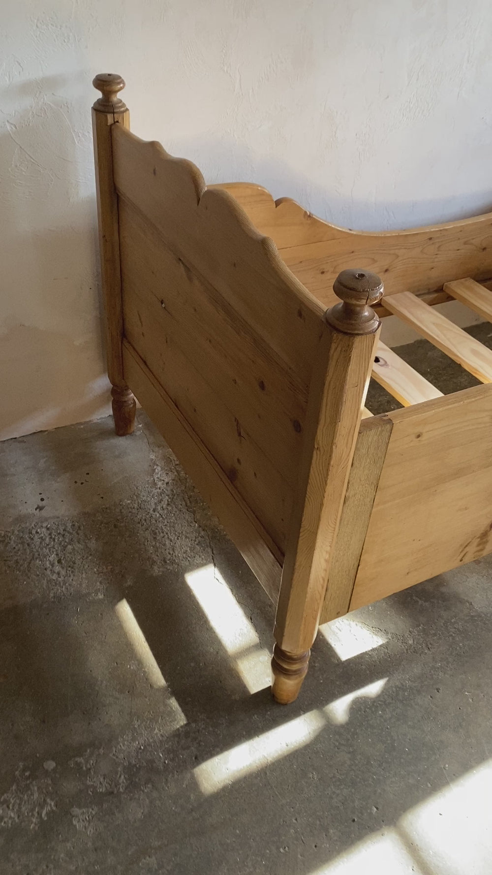 Small Antique Pine Sleigh Bed c. 1900