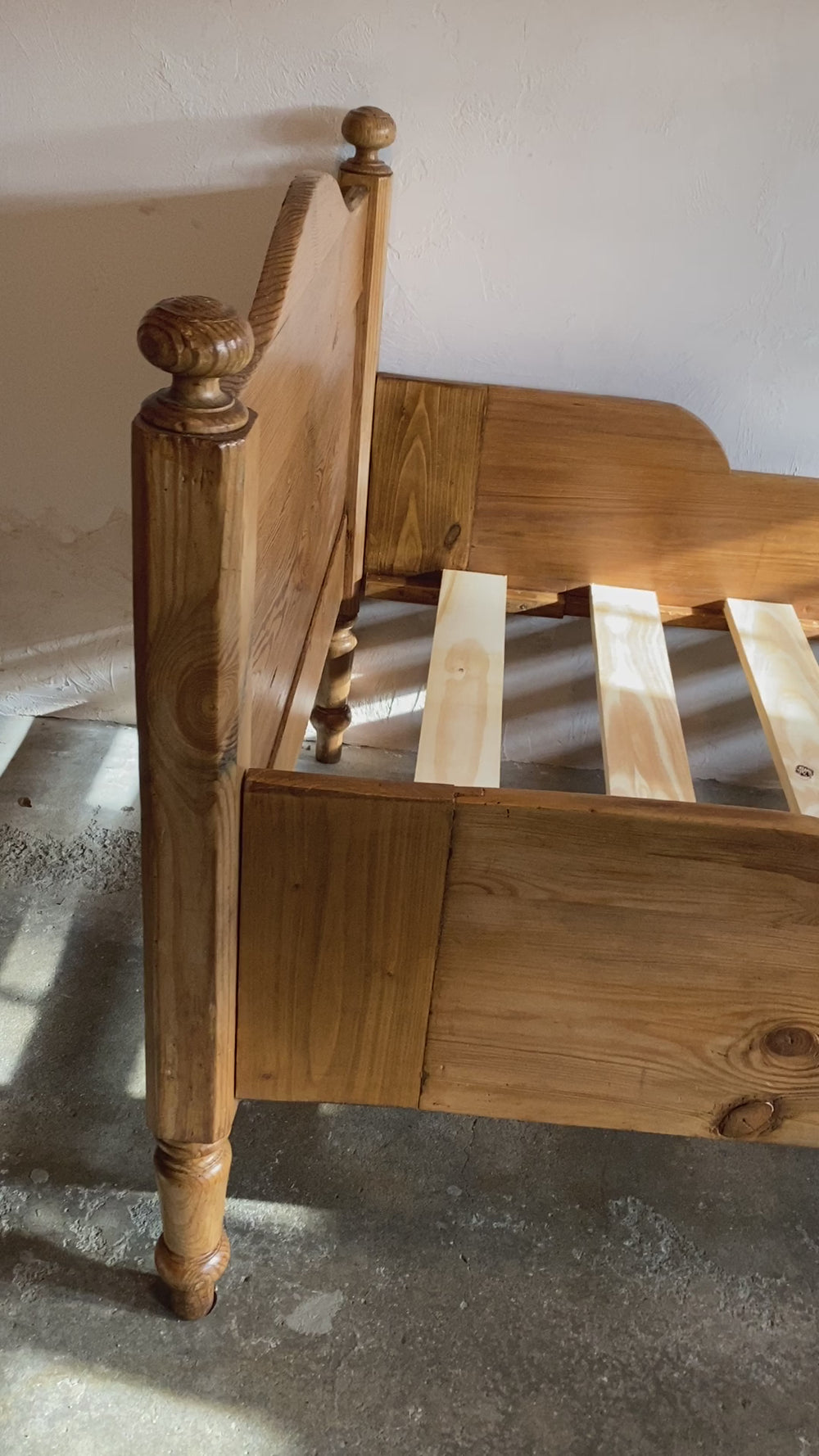 Long Antique Pine Sleigh Bed c.1910