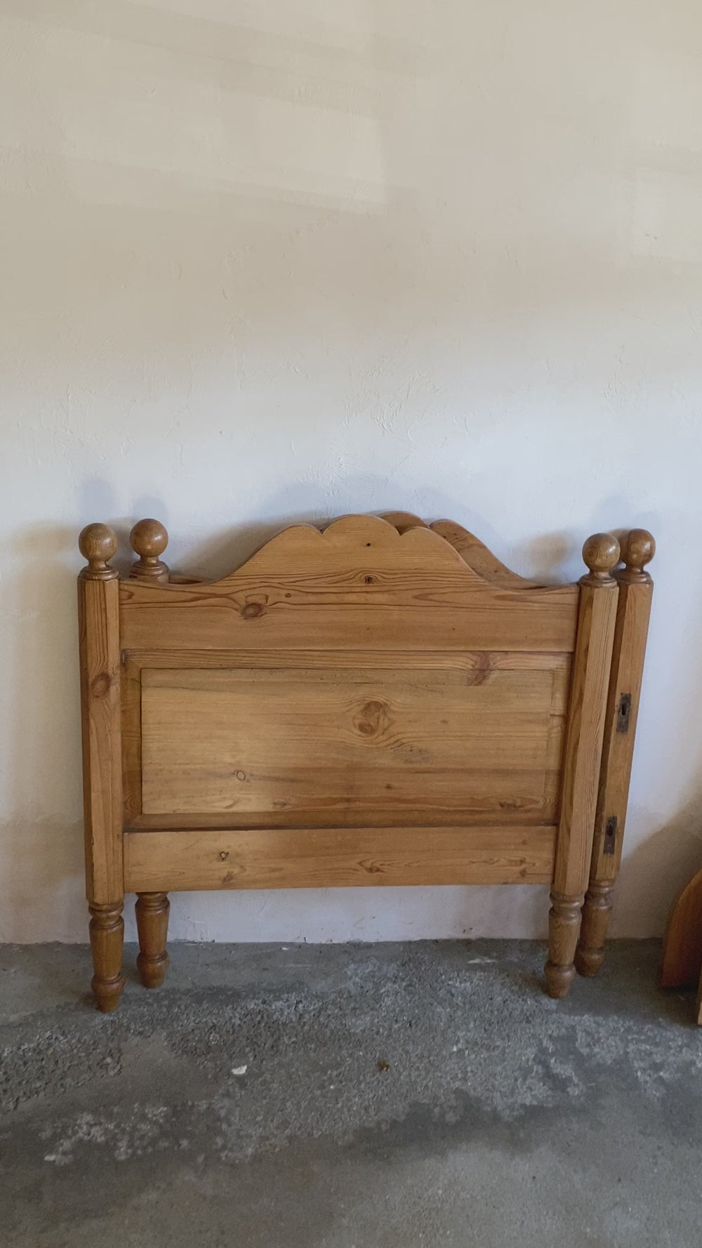 Antique Pine Sleigh Bed with Scalloped Headboard and Footboard