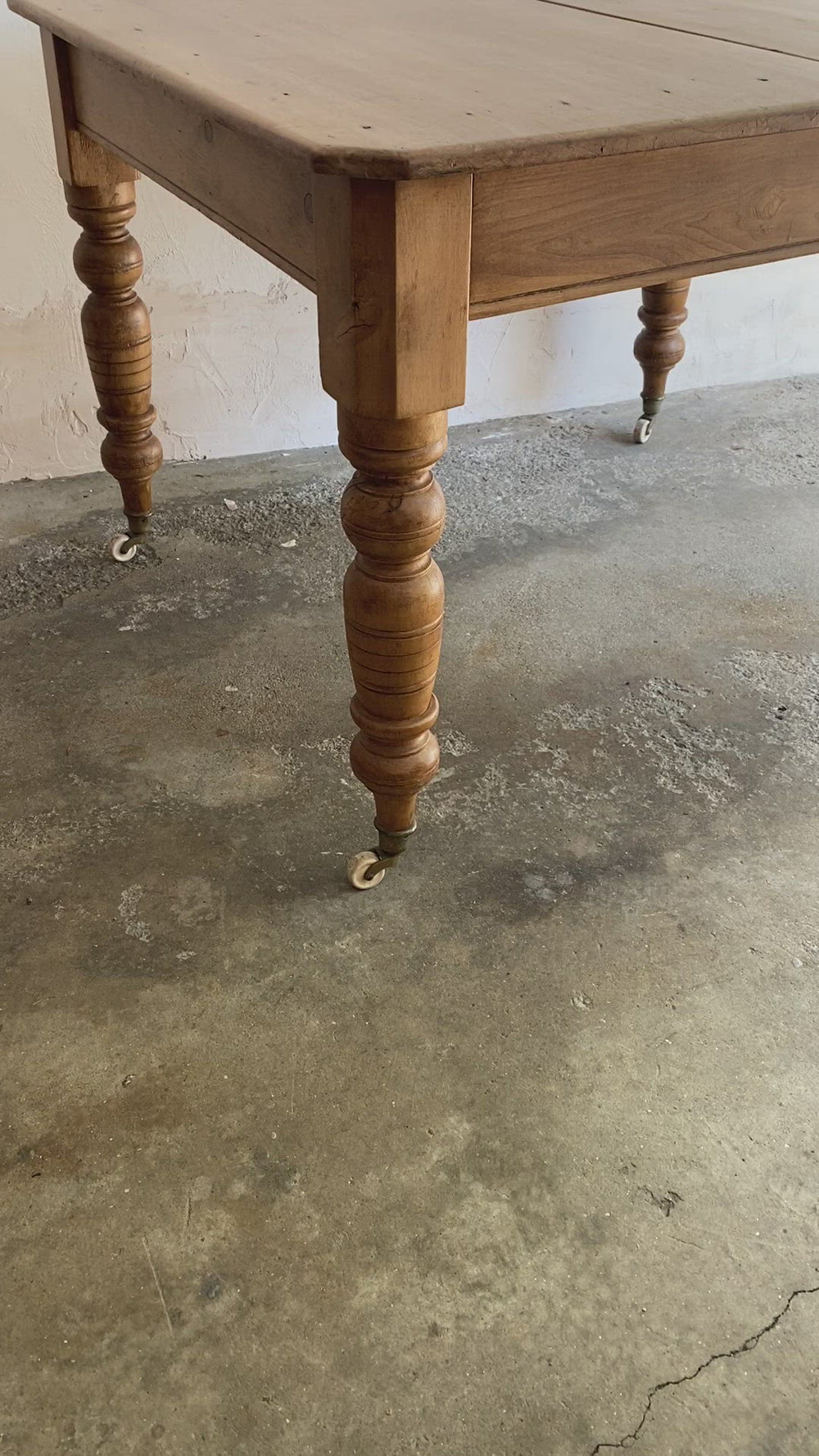 English Antique Pine Dining Table on Castors