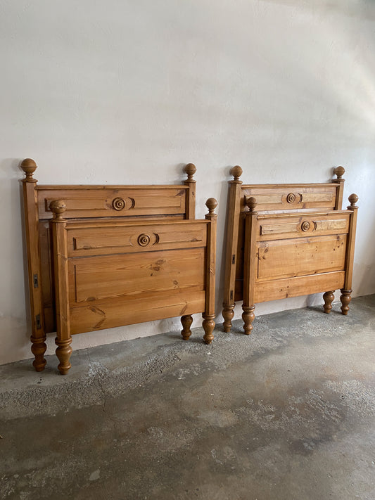 A Pair of Antique Pine Sleigh Beds