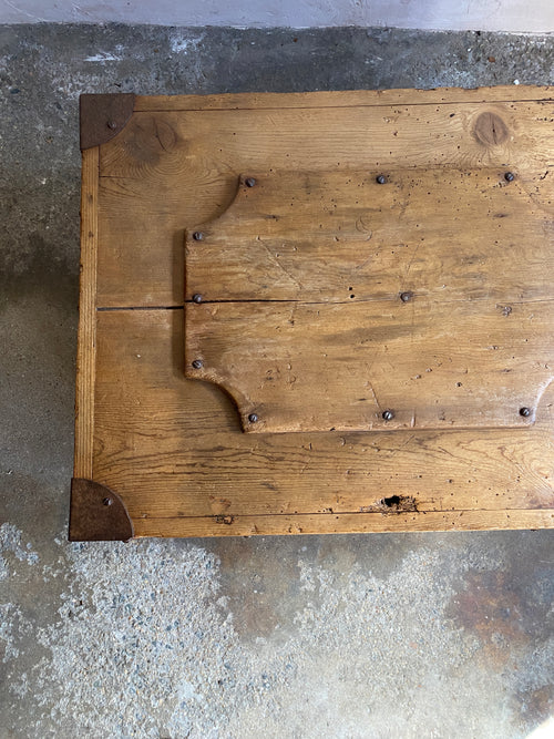 19th Century Antique English Pine Box with Cartouche Top
