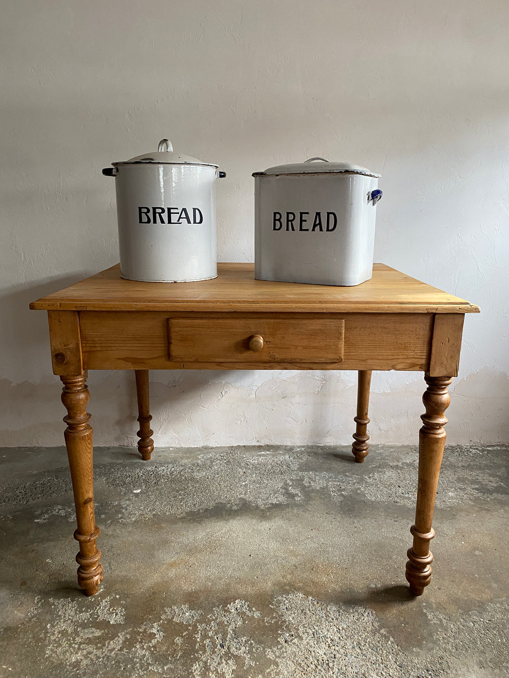Antique French Pine Dining Table with Drawer c. 1890