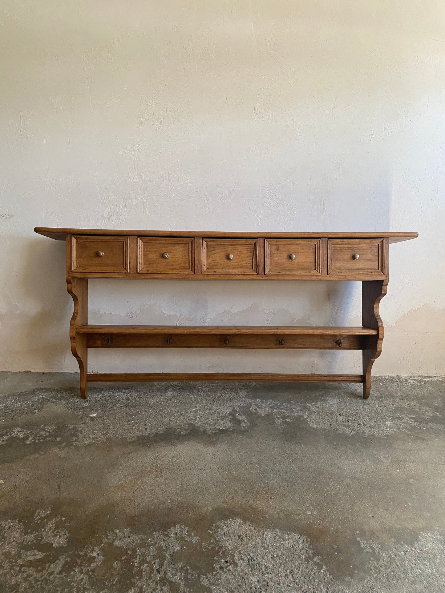French Antique Oak Wall Shelf with Drawers