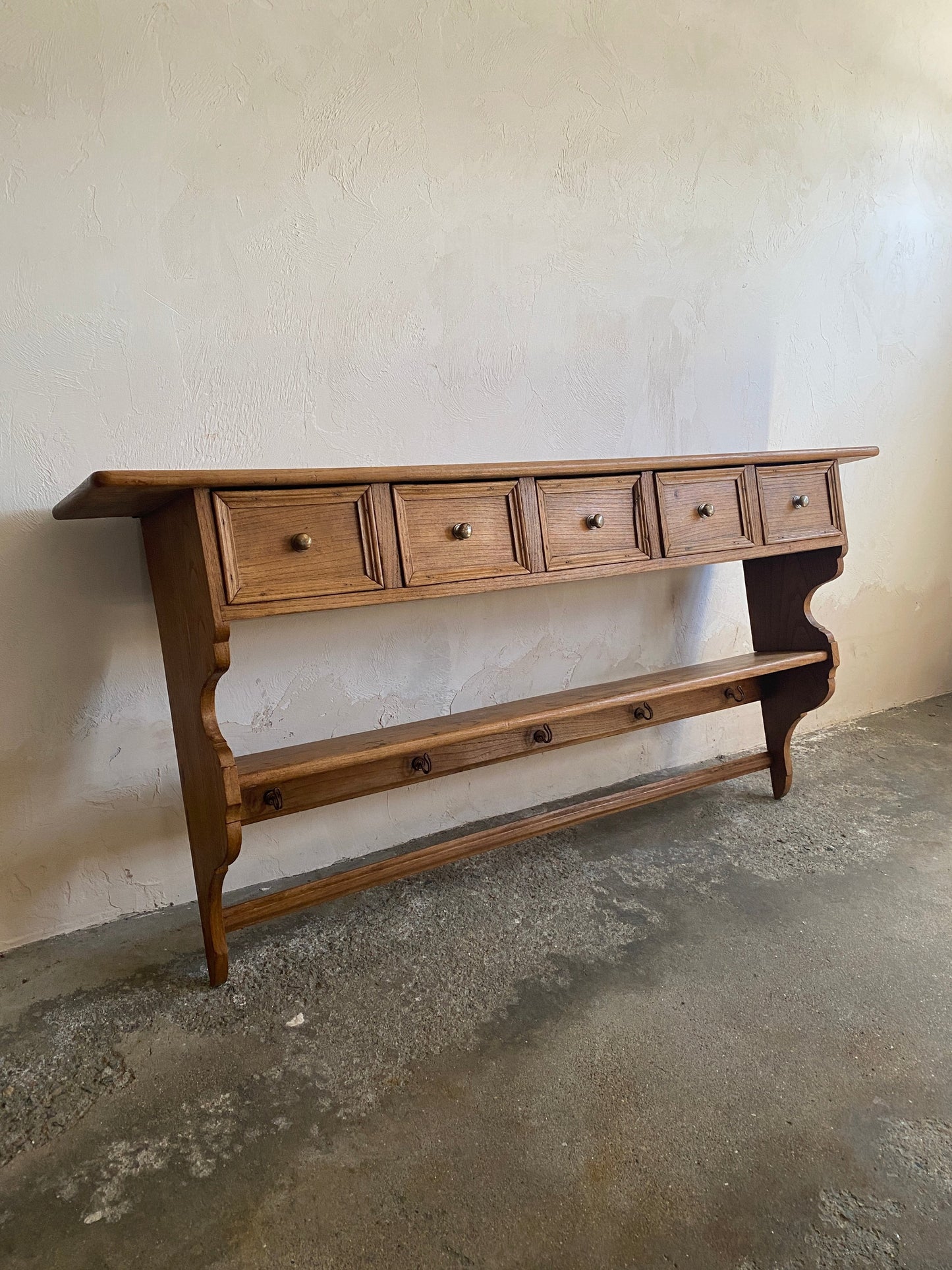 French Antique Oak Wall Shelf with Drawers
