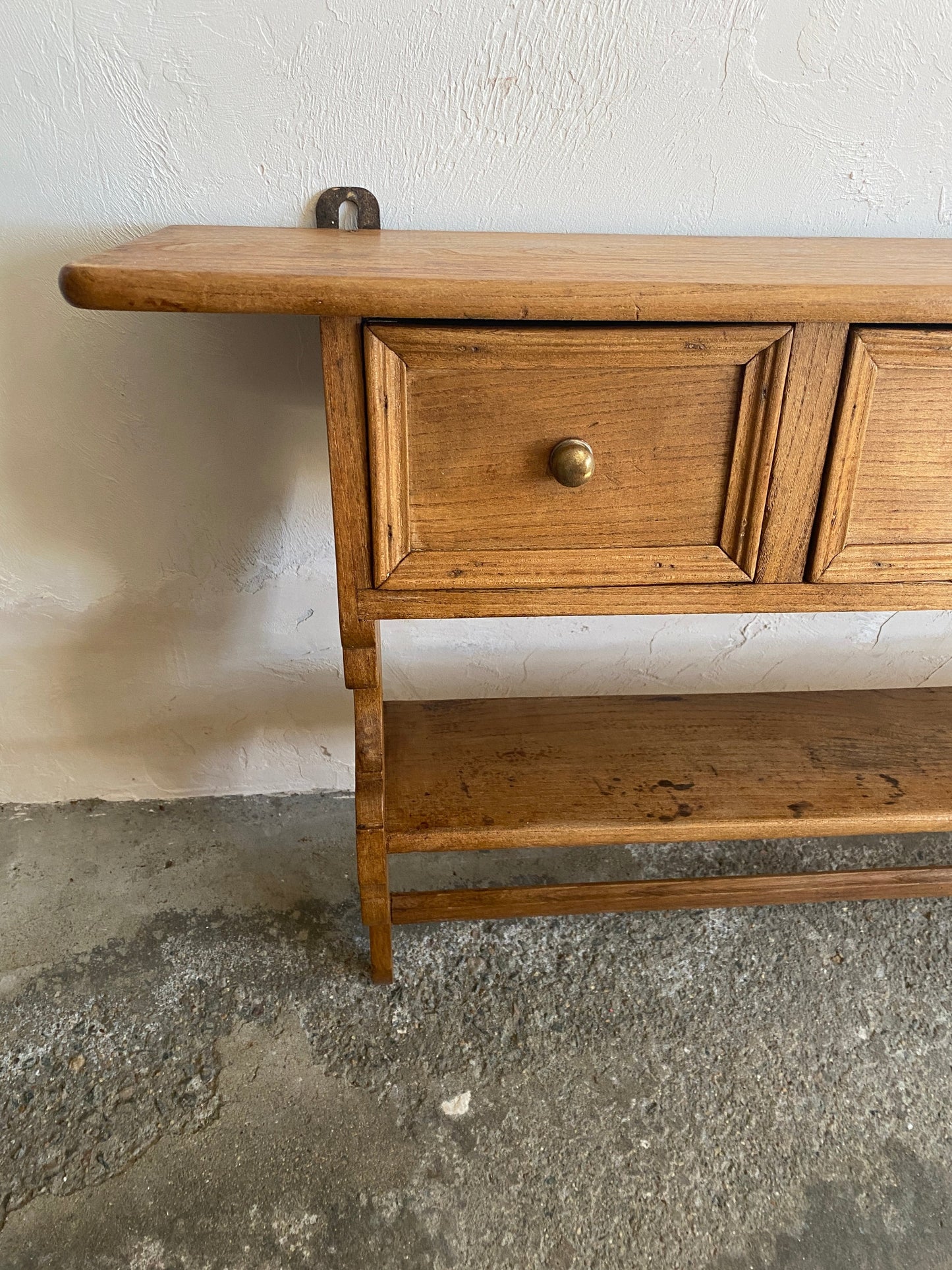 French Antique Oak Wall Shelf with Drawers