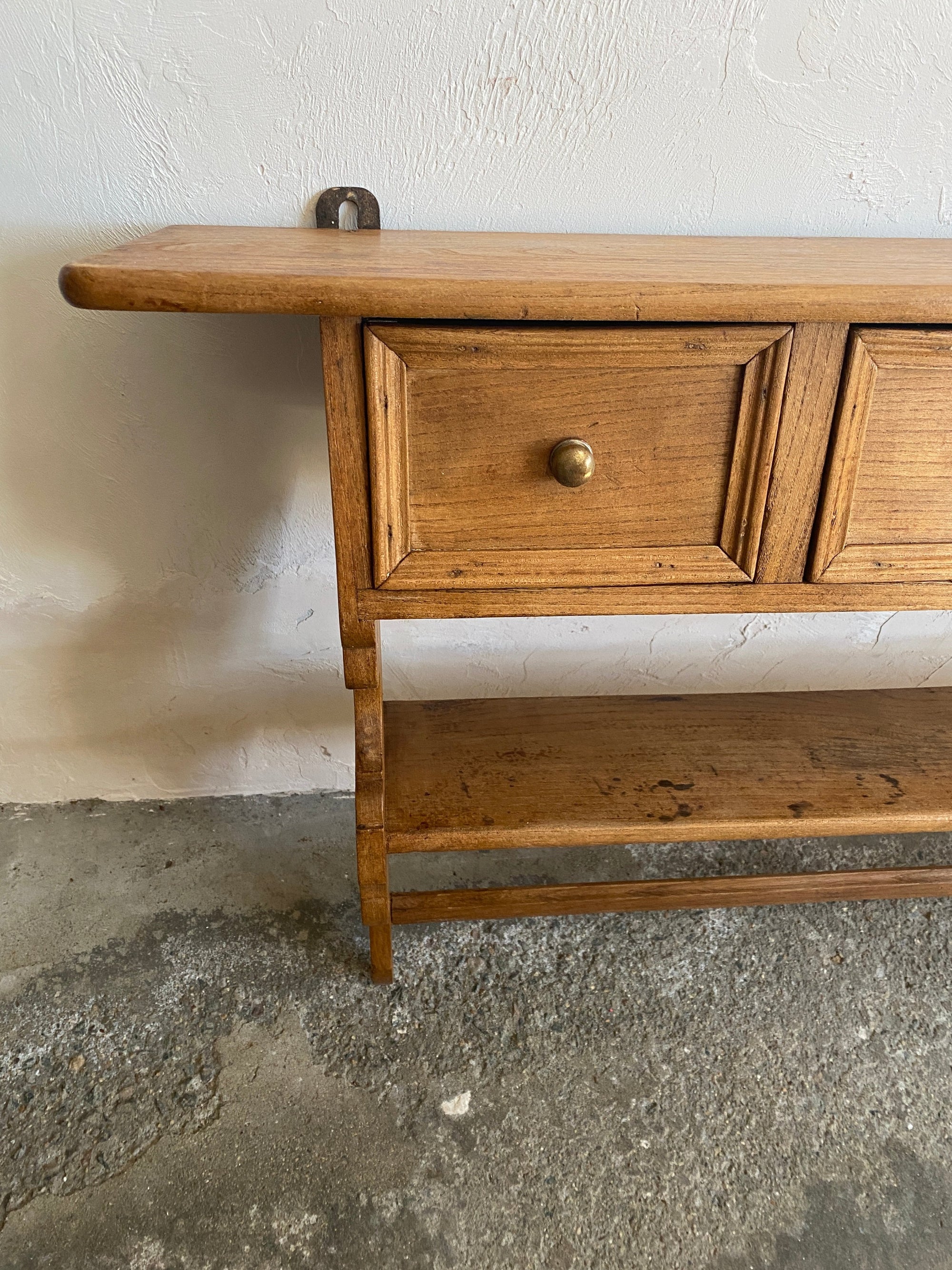 French Antique Oak Wall Shelf with Drawers