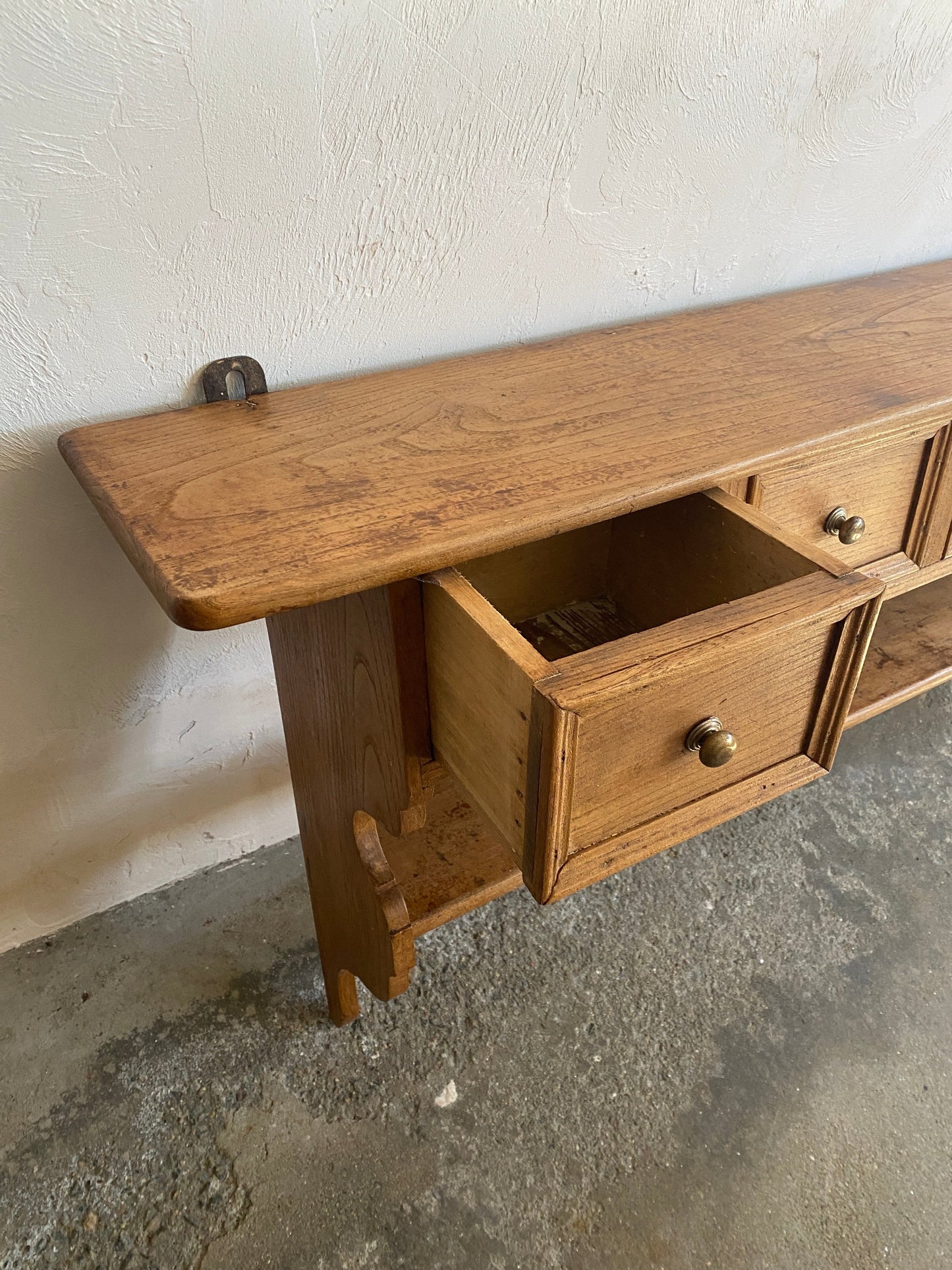 French Antique Oak Wall Shelf with Drawers