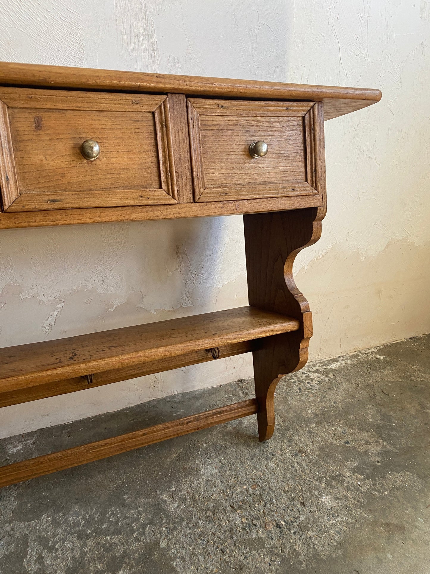 French Antique Oak Wall Shelf with Drawers