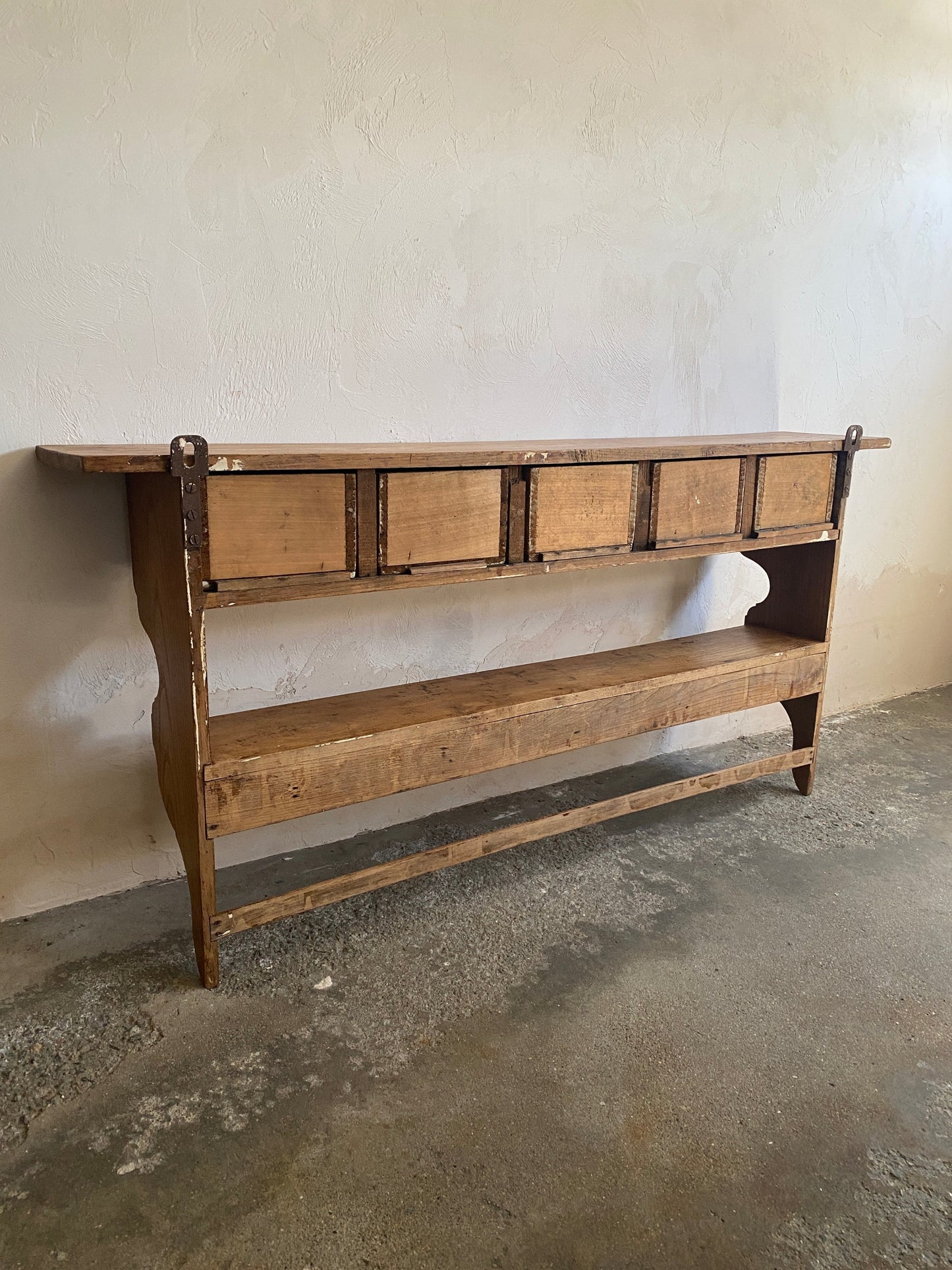 French Antique Oak Wall Shelf with Drawers
