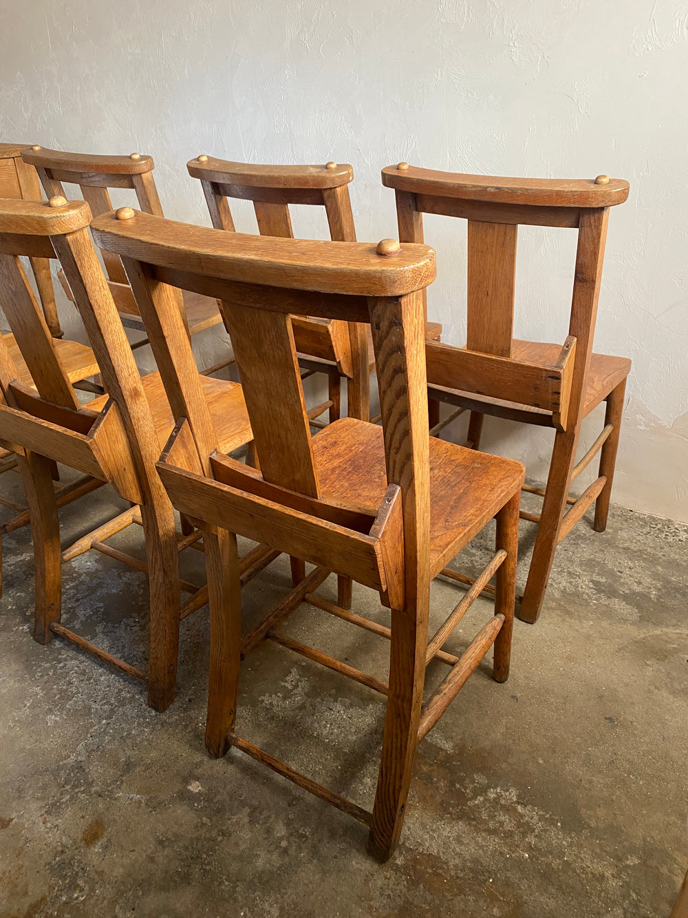 A Set of Six Antique Chapel Chairs