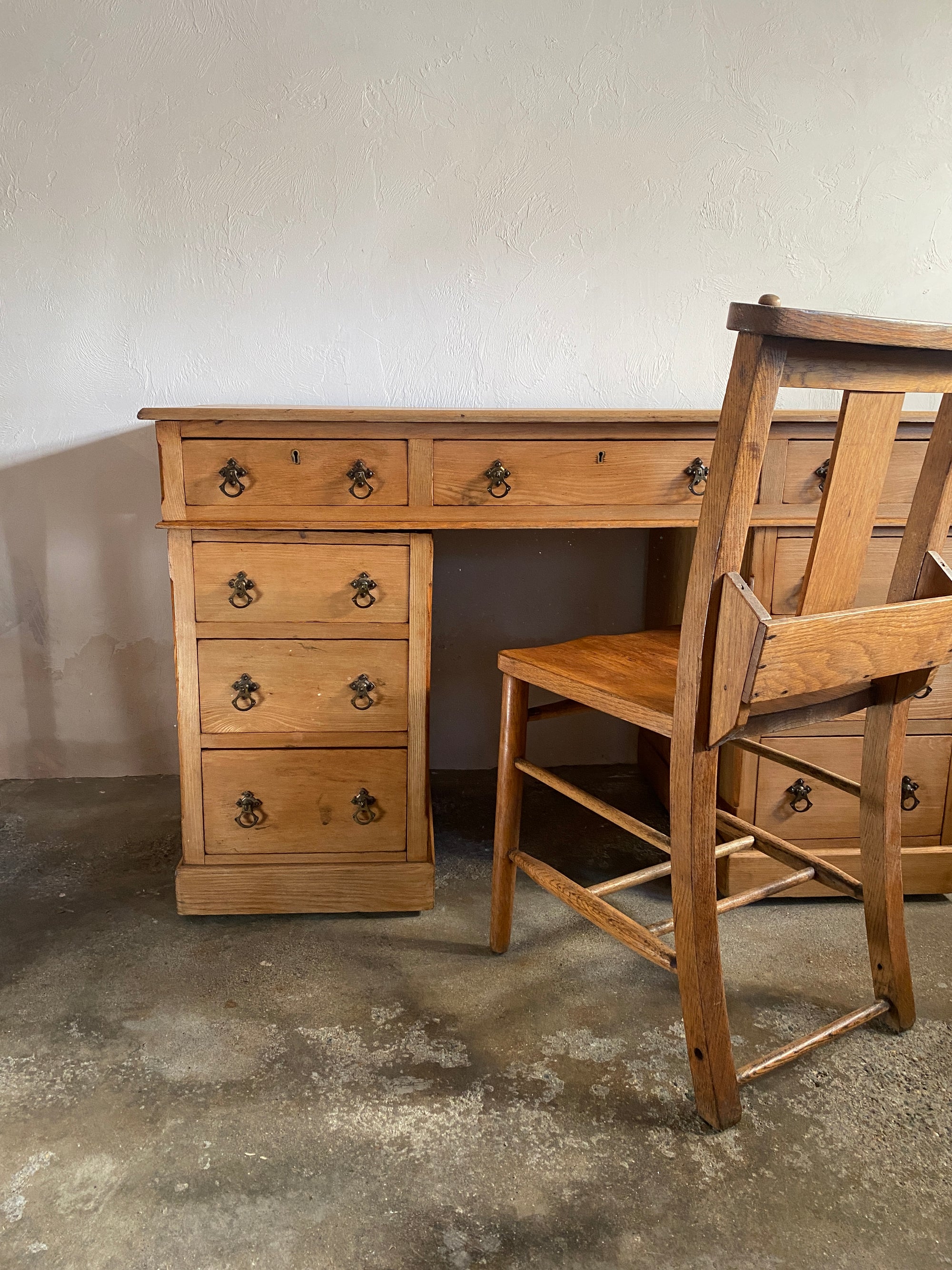 Antique English Pedestal Desk with Brass Pulls