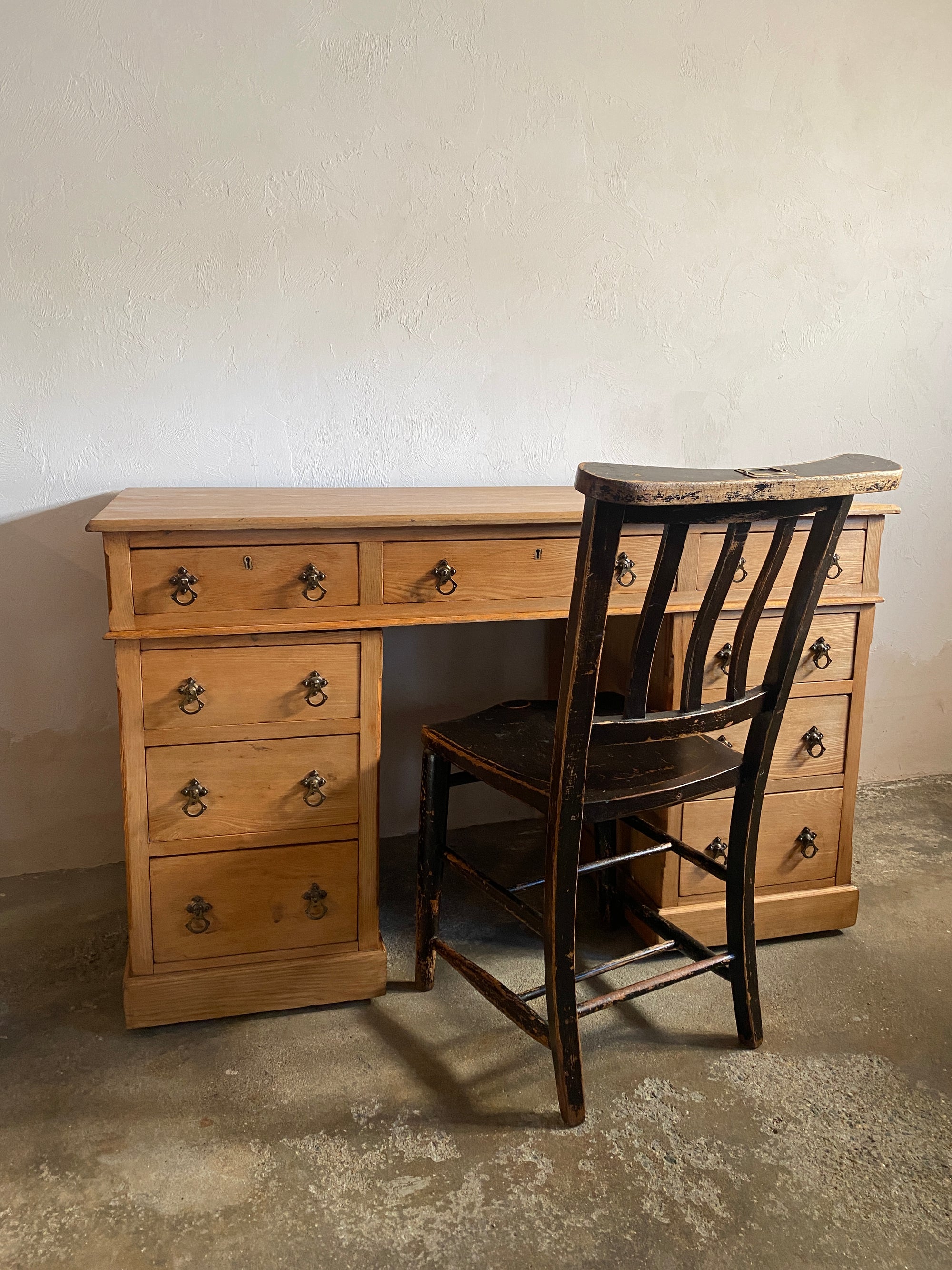 Antique English Pedestal Desk with Brass Pulls